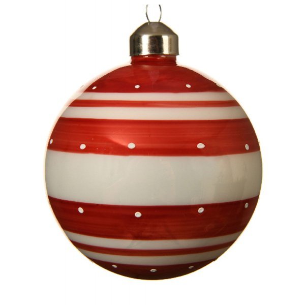 Χριστουγεννιάτικη Γυάλινη Μπάλα με Βούλες Λευκές (8cm)